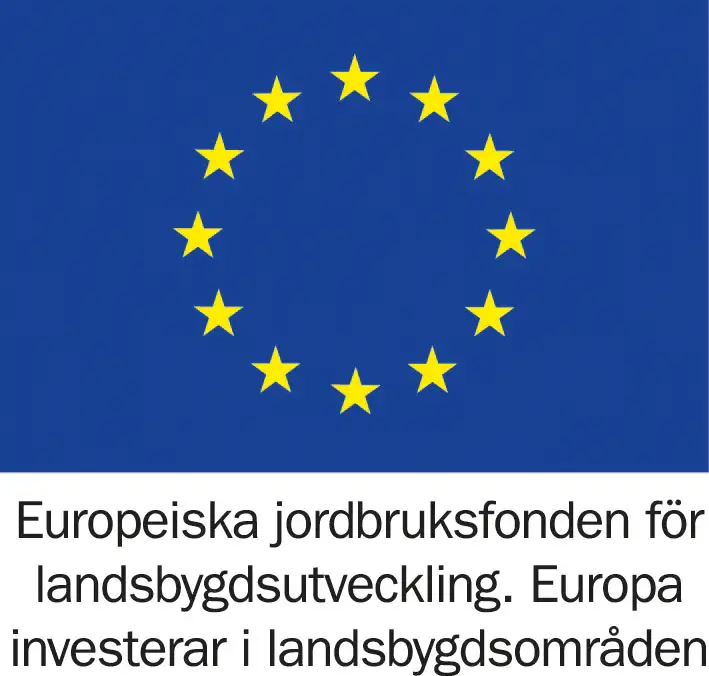 EUs logga med följande text under: Europeiska jordbruksfonden för landsbygdsutveckling. Europa investerar i landsbygdsområden.